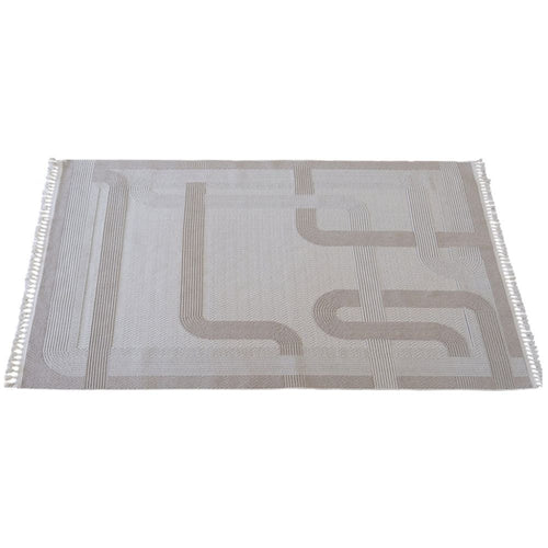 Geometric Area Rug – Machine Made Cream Carpet | Anti Slip, Easy Clean