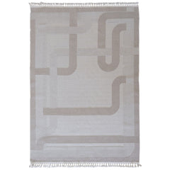Geometric Area Rug – Machine Made Cream Carpet | Anti Slip, Easy Clean