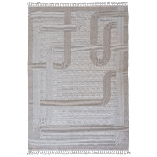 Geometric Area Rug – Machine Made Cream Carpet | Anti Slip, Easy Clean