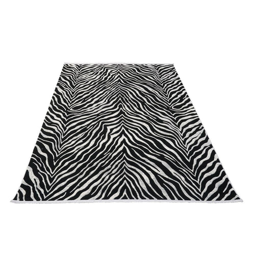 Modern Area Rug – Machine Made Black Flatweave Carpet with Soft Texture