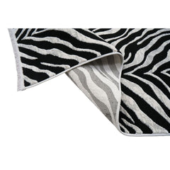 Modern Area Rug – Machine Made Black Flatweave Carpet with Soft Texture