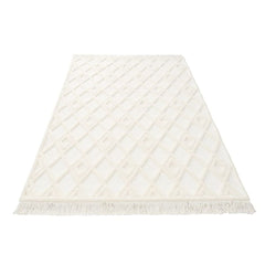 Cream Geometric Area Rug - Machine Made Rug With 20 mm Pile Height & Soft Texture