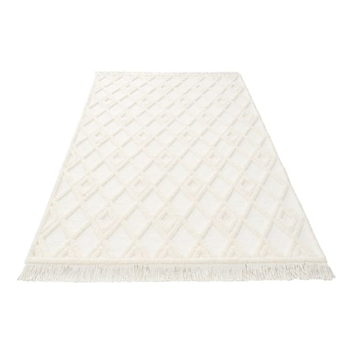 Cream Geometric Area Rug - Machine Made Rug With 20 mm Pile Height & Soft Texture