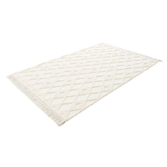 Cream Geometric Area Rug - Machine Made Rug With 20 mm Pile Height & Soft Texture