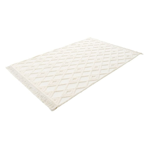Cream Geometric Area Rug - Machine Made Rug With 20 mm Pile Height & Soft Texture