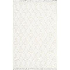 Cream Geometric Area Rug - Machine Made Rug With 20 mm Pile Height & Soft Texture