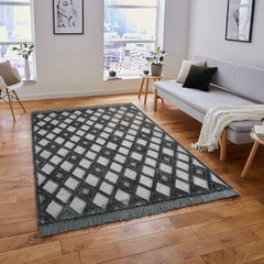Dark Grey Area Rug – Machine Made Geometric Carpet With Soft Texture & Non Slip