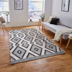Light Grey Area Rug – Geometric Machine Made Rug with Soft Texture & Non Slip