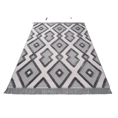 Light Grey Area Rug – Geometric Machine Made Rug with Soft Texture & Non Slip