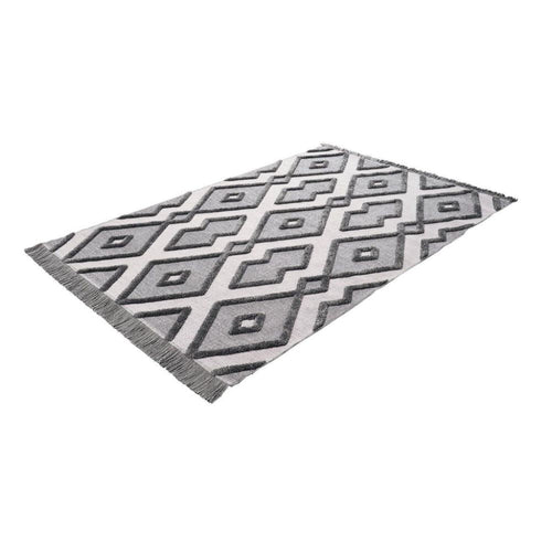 Light Grey Area Rug – Geometric Machine Made Rug with Soft Texture & Non Slip
