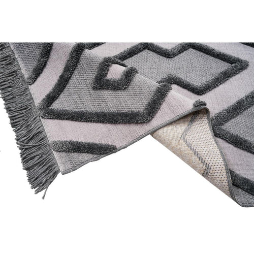 Light Grey Area Rug – Geometric Machine Made Rug with Soft Texture & Non Slip