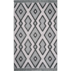 Light Grey Area Rug – Geometric Machine Made Rug with Soft Texture & Non Slip