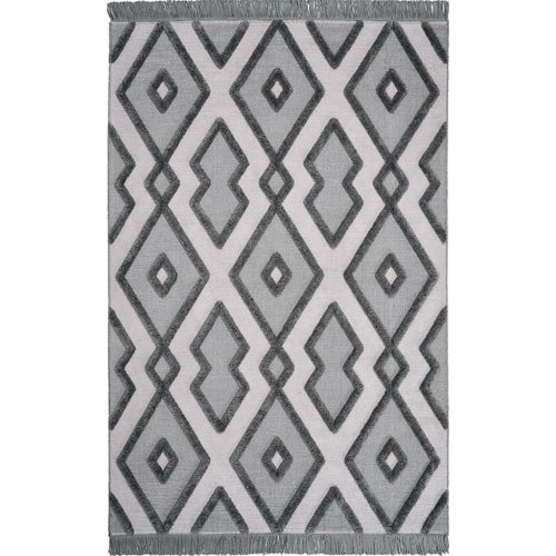 Light Grey Area Rug – Geometric Machine Made Rug with Soft Texture & Non Slip
