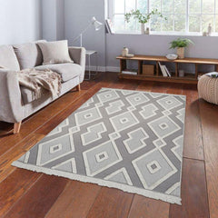 Cream Geometric Area Rug - Machine Made Rug With 20 mm Pile Height & Anti Slip