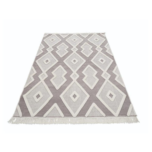 Cream Geometric Area Rug - Machine Made Rug With 20 mm Pile Height & Anti Slip