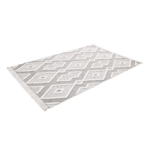 Cream Geometric Area Rug - Machine Made Rug With 20 mm Pile Height & Anti Slip