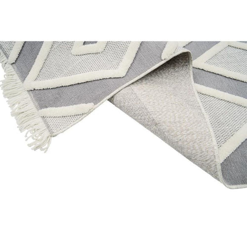 Cream Geometric Area Rug - Machine Made Rug With 20 mm Pile Height & Anti Slip