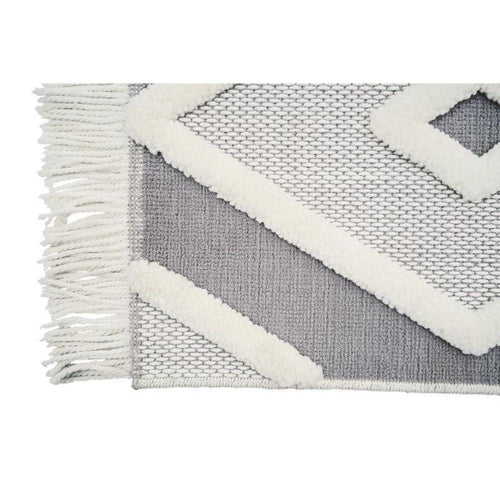 Cream Geometric Area Rug - Machine Made Rug With 20 mm Pile Height & Anti Slip