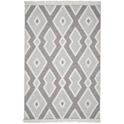 Cream Geometric Area Rug - Machine Made Rug With 20 mm Pile Height & Anti Slip