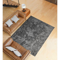 Grey Modern Area Rug - Machine Made Chenille Yarn Cotton Viscose Carpet
