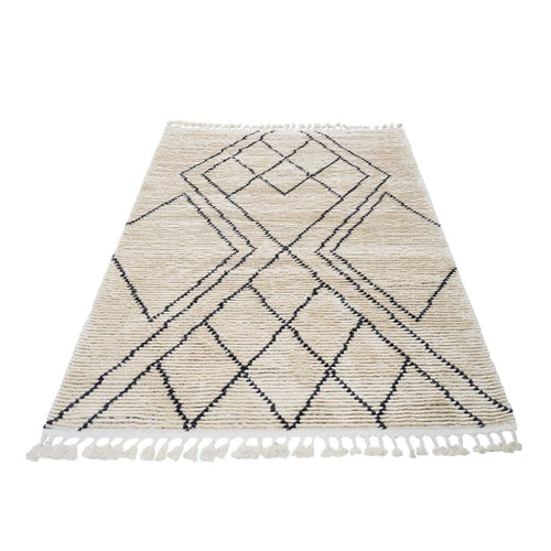 Beige Geometric Area Rug - Machine Made Scandinavian Flatweave Carpet by Dolce Vita