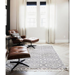 Beige Geometric Area Rug – Machine Made Rug | Scandinavian Style Carpet for Living Room