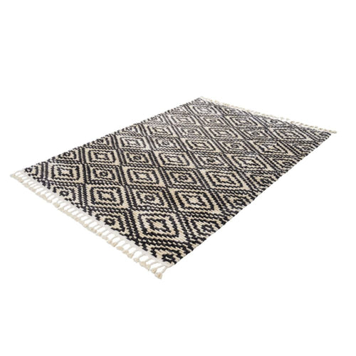 Beige Geometric Area Rug – Machine Made Rug | Scandinavian Style Carpet for Living Room