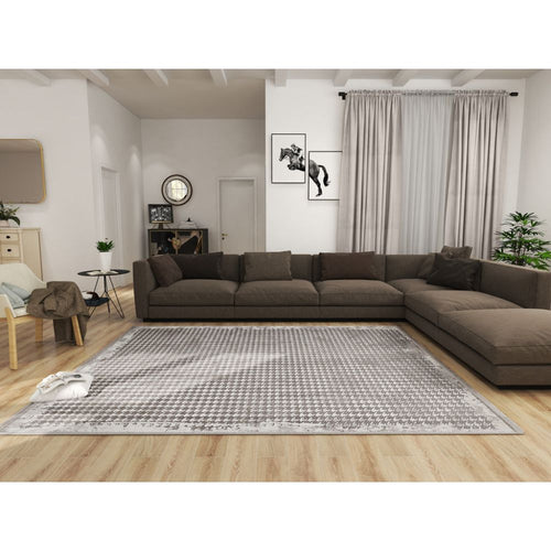 Grey Geometric Area Rug – Durable Machine Made Rug With Flatweave Carpet