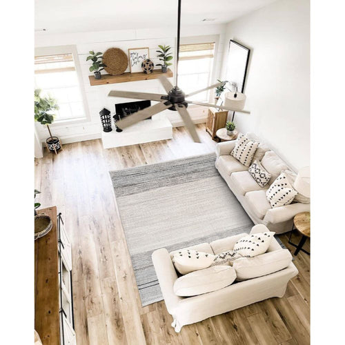 Striped Area Rug - Machine Made Grey Flatweave Carpet for Living Room