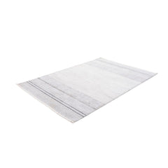 Striped Area Rug - Machine Made Grey Flatweave Carpet for Living Room