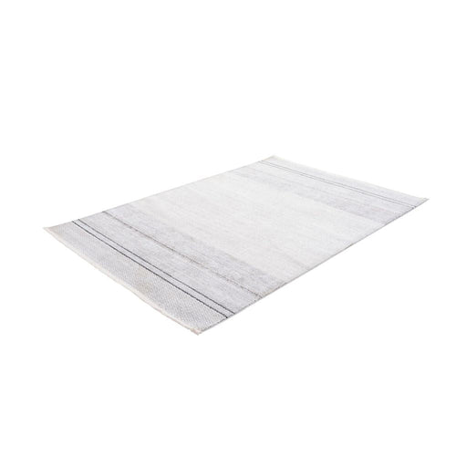 Striped Area Rug - Machine Made Grey Flatweave Carpet for Living Room