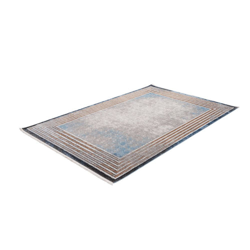 Machine Made Area Rug – Beige Frame Style Carpet by Dolce Vita, Non Slip Flatweave