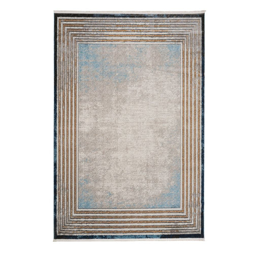 Machine Made Area Rug – Beige Frame Style Carpet by Dolce Vita, Non Slip Flatweave