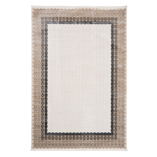 Beige Area Rug – Machine Made Flatweave Rug With Ethnic Pattern And Non Slip Backing