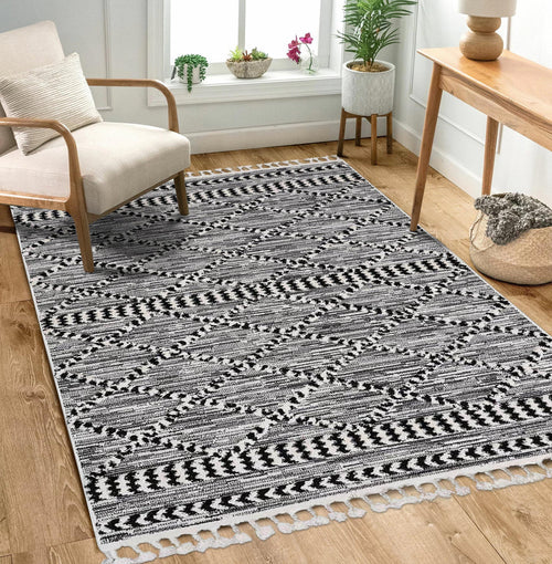 Machine Made Area Rug – Classic Black 17 mm Pile Anti Slip Soft Texture Carpet