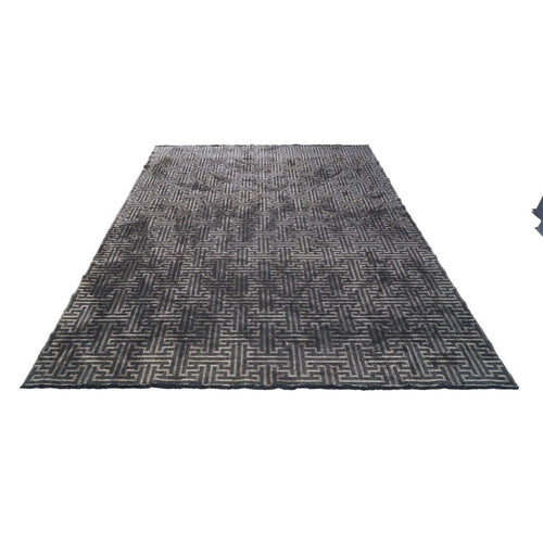 Chenille Yarn Area Rug - Durable Machine Made Rug | Anthracite Geometric Flatweave