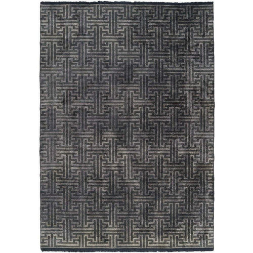 Chenille Yarn Area Rug - Durable Machine Made Rug | Anthracite Geometric Flatweave