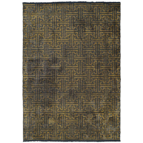 Chenille Yarn Area Rug | Gold Geometric Machine Made Rug by Dolce Vita
