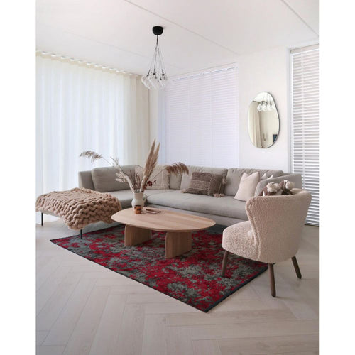 Modern Chenille Area Rug - Machine Made Red Rug for Stylish Living Room Decor