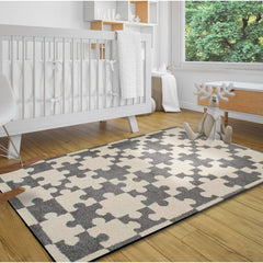 Grey Area Rug - Machine Made Micropolyester Carpet With High Pile & No Fringe