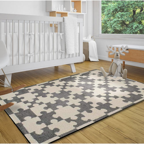 Grey Area Rug - Machine Made Micropolyester Carpet With High Pile & No Fringe