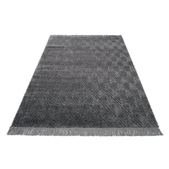 Grey Geometric Area Rug – Machine Made Polypropylene Carpet with Soft Pile