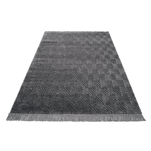Grey Geometric Area Rug – Machine Made Polypropylene Carpet with Soft Pile