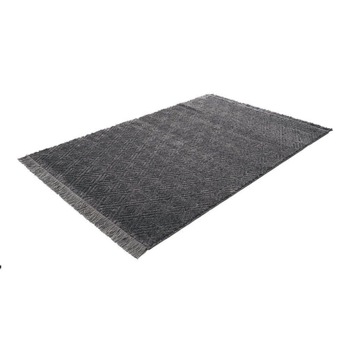 Grey Geometric Area Rug – Machine Made Polypropylene Carpet with Soft Pile