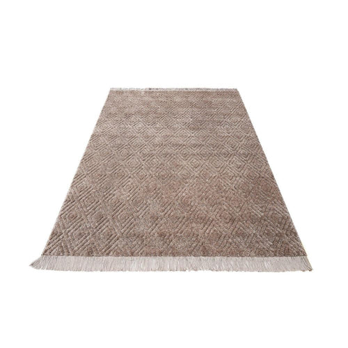 Machine Made Area Rug - Geometric Mink Color Carpet With Soft Texture & 21mm Pile Height