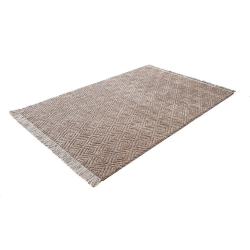 Machine Made Area Rug - Geometric Mink Color Carpet With Soft Texture & 21mm Pile Height