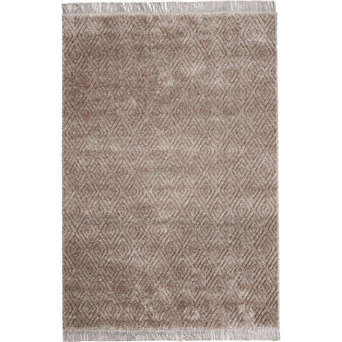 Machine Made Area Rug - Geometric Mink Color Carpet With Soft Texture & 21mm Pile Height