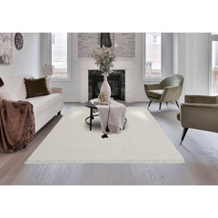 Machine Made Area Rug – Cream Geometric Polypropylene Carpet With Soft Pile