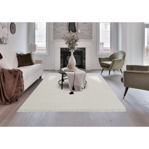 Machine Made Area Rug – Cream Geometric Polypropylene Carpet With Soft Pile