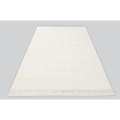 Machine Made Area Rug – Cream Geometric Polypropylene Carpet With Soft Pile